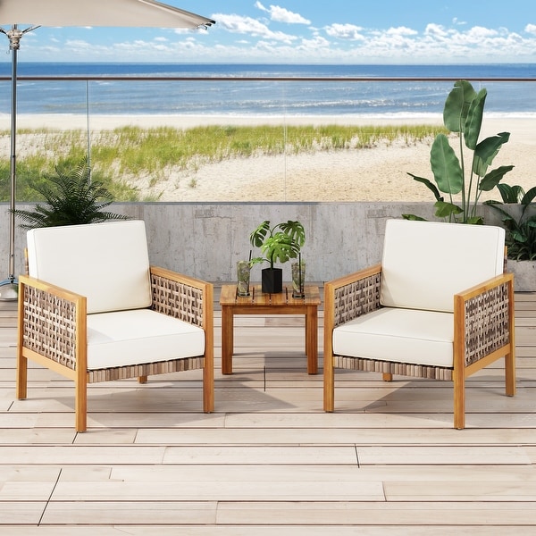 Shop Biltmore Outdoor Acacia Wood Club Chair with Wicker ...