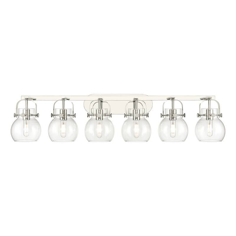 Innovations Lighting 423-6W-10-46 Pilaster II Sphere Vanity Pilaster - Polished Nickel / Clear
