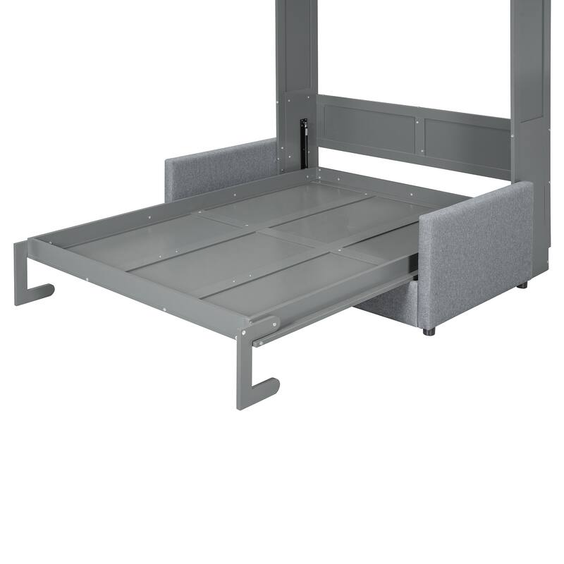Full Size Wall Bed with Sofa, Gray, Space-Saving Design