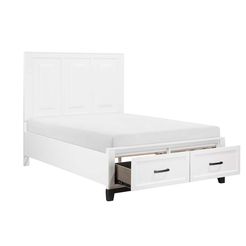 White Finish Full Platform Bed with Storage Drawers Wooden Bedroom Furniture 1pc