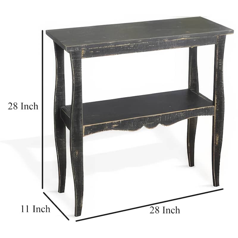Rena Side End Table with Scallop Trim, 28 Inch Rustic Black Mahogany