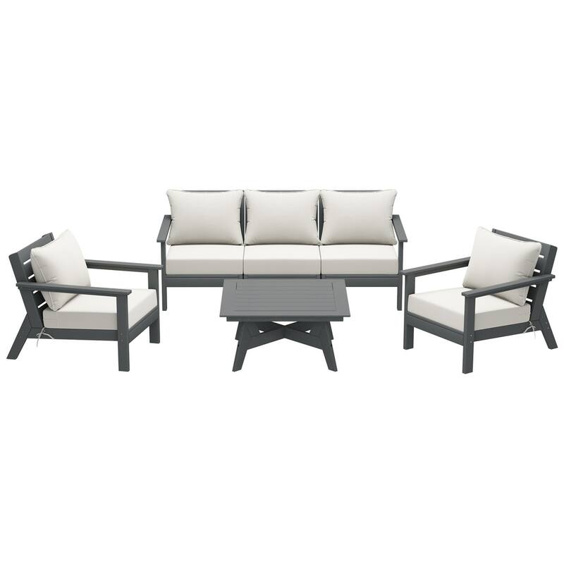 Birchwood All Weather HDPE Outdoor Patio Gray Deep Seating Conversation Set (6-Piece Set)