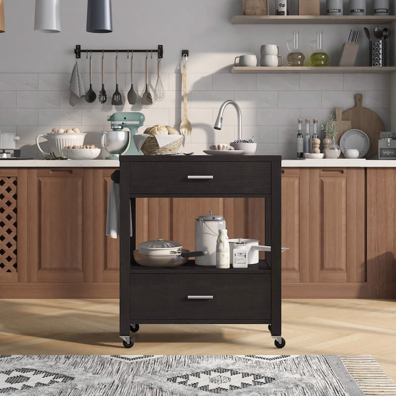Newsom Modern 2-Drawer Caster Serving Cart with Towel Bar by Furniture of America