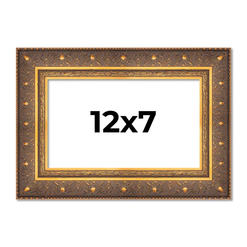 12x7 Frame Vintage Gold Solid Wood Picture Frame | 2.5 Inch Moulding