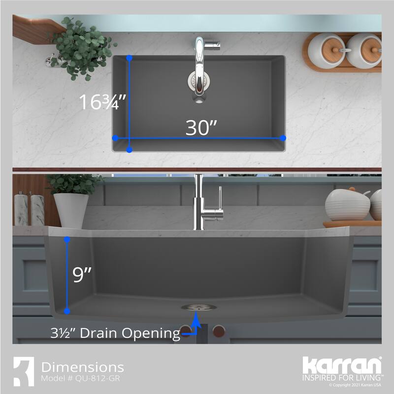 Karran Undermount 32.5 in. Large Single Bowl Quartz Kitchen Sink Kit