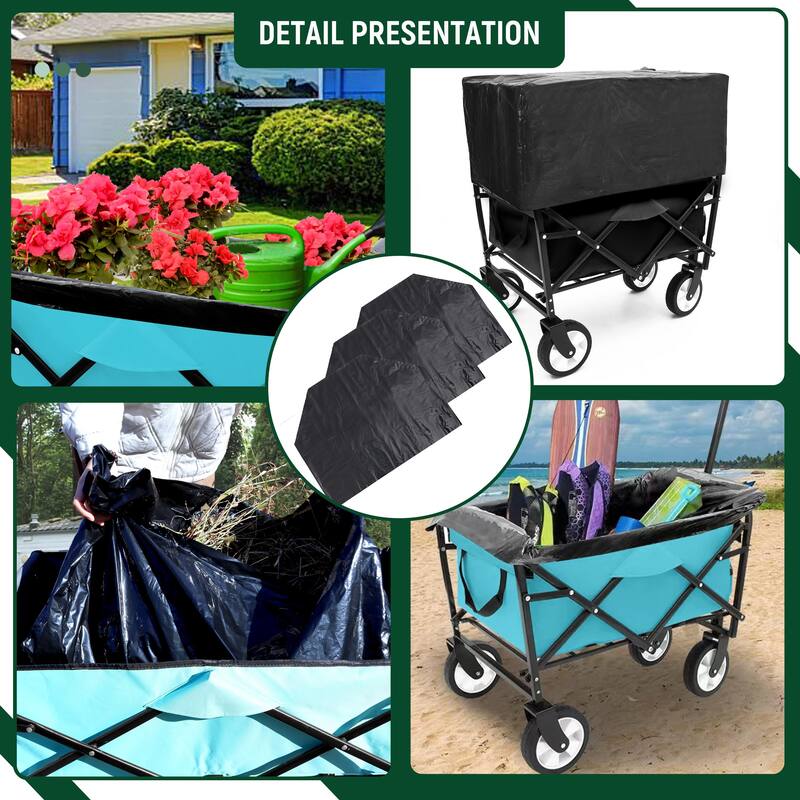 360lb Capacity Heavy-Duty Collapsible Wagon - with Storage Straps & 3-Piece Liner Bag Set