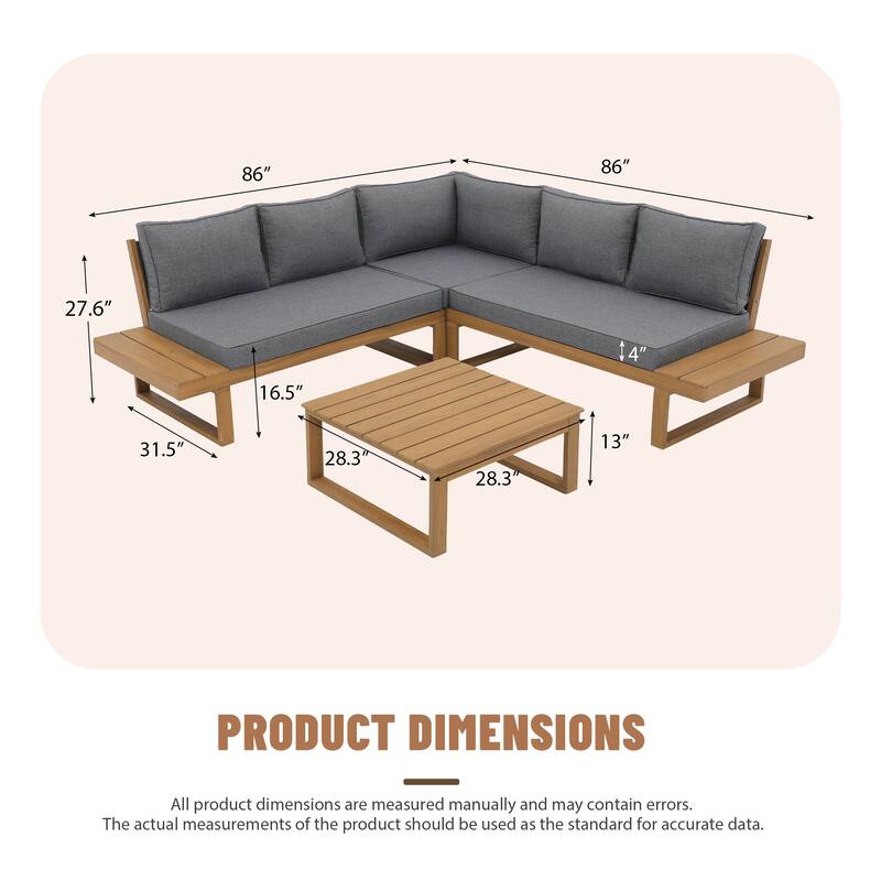 Outdoor 4 pieces V-Shaped Acacia Wood Sectional Sofa Set
