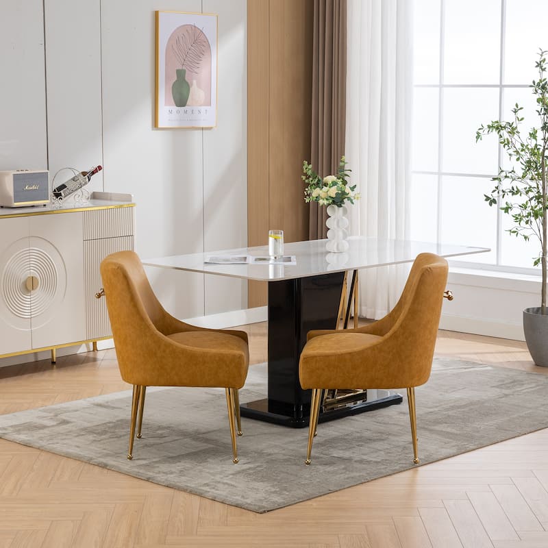 SEYNAR Modern Glam Boucle Pleated Velvet Dining Chair or Vanity Chair Set of 2 with Rear Handle