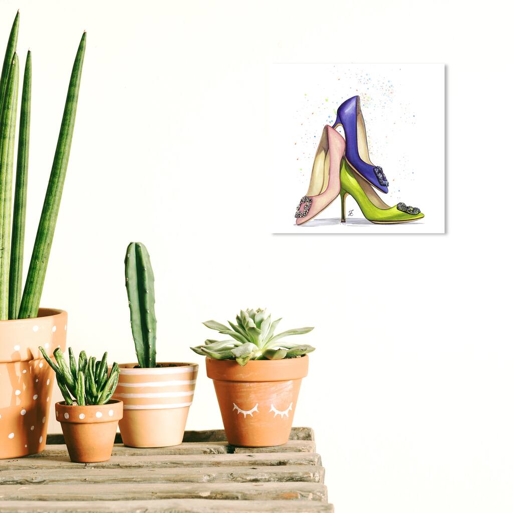Wynwood Studio Canvas Fashion and Glam Doll Memories - Shoe Lover Custom Pink and Modern & Contemporary Wall Art Canvas Print