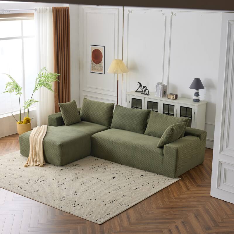 Floor Sleeper Sofa Cloud Upholstered Sectional Sofa L-shape Recliner Couch with Chaise Lounge and Pillows for Living Room