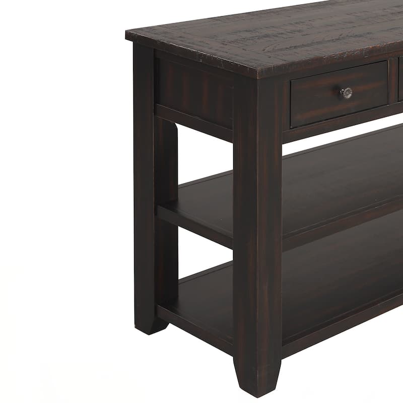 48'' Solid Pine Wood Top Console Table, Modern Entryway Sofa Side Table with 3 Storage Drawers and 2 Shelves