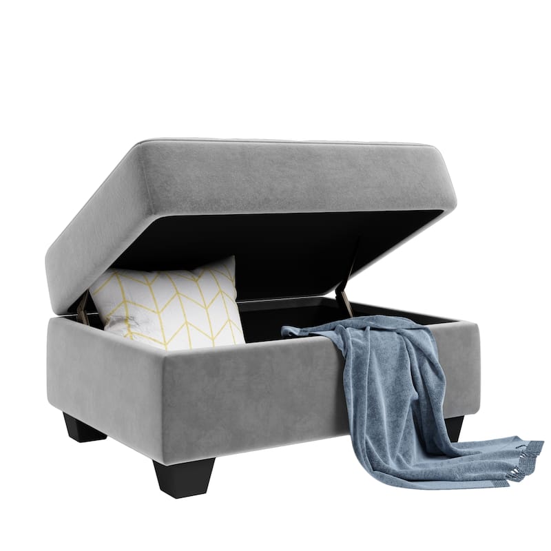 112-inch Modern L-shaped Sectional Sofa with Reversible Chaise, Storage Ottoman and Two Cup Holders - 112"W x 80"D x 33.7"H