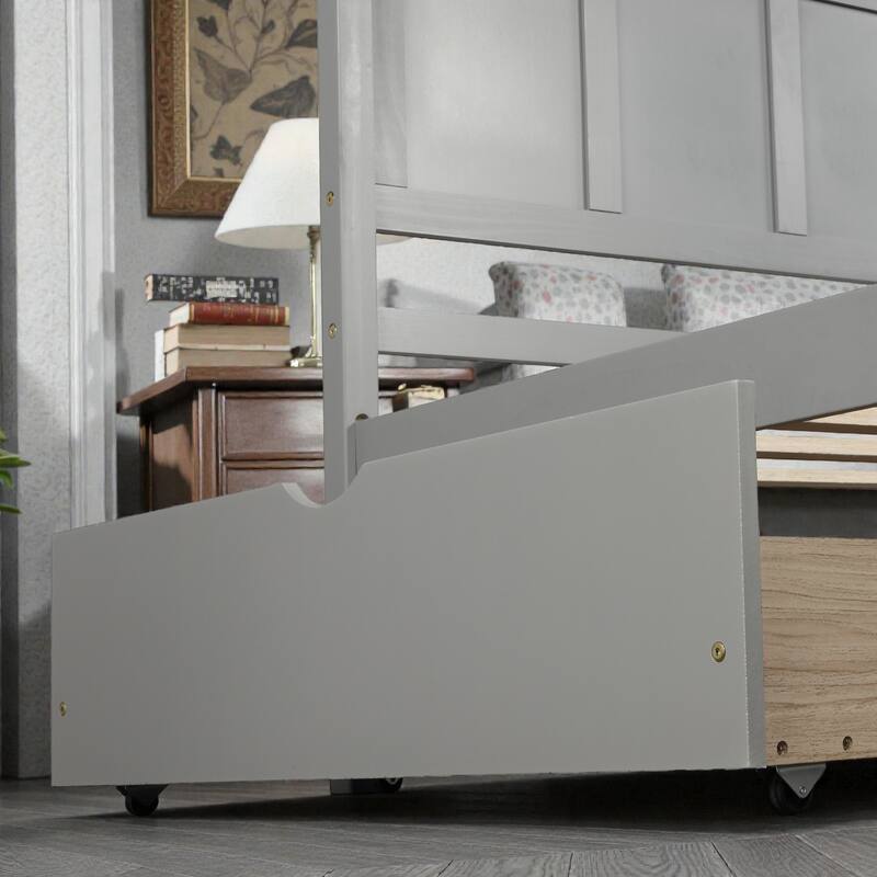 Twin Size Platform Storage Bed with 2 Drawers, Solid Wood & MDF Frame, Under-Bed Rolling Drawers, No Box Spring Needed