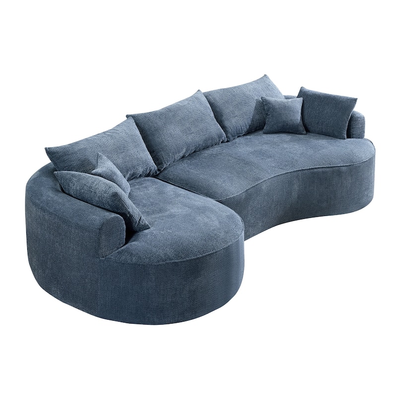 L Shape Sectional Sofa with Curved Chaise Lounge, High-Resilience Sponge Boneless Sofa, Upholstered Sofa with Throw Pillows