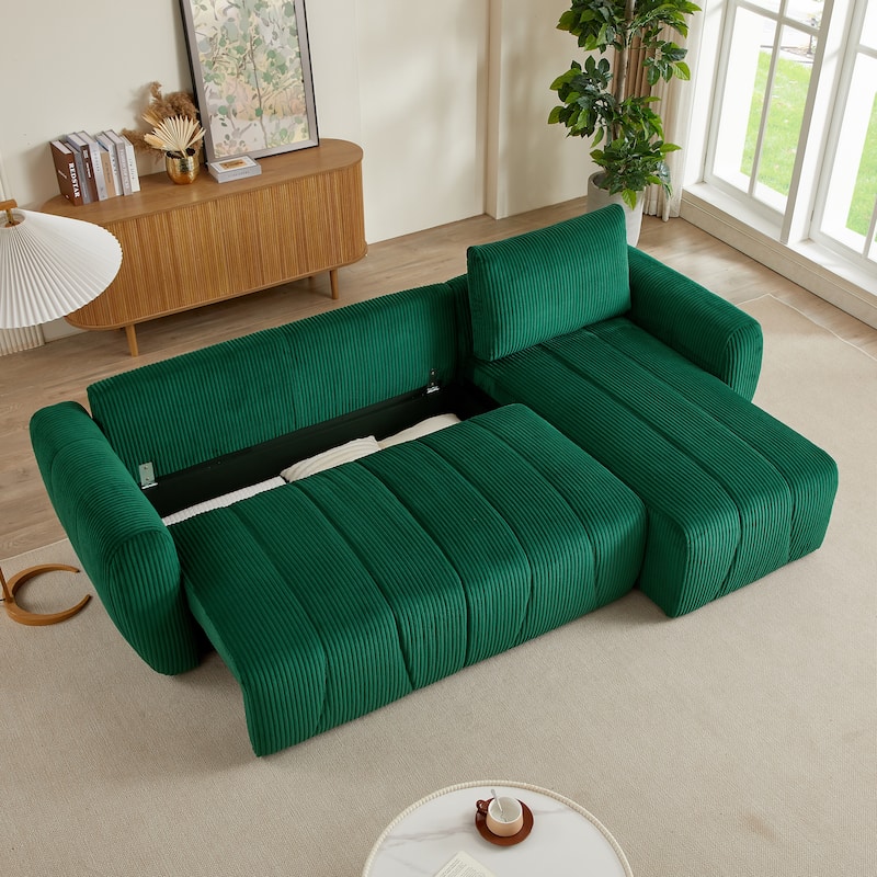 105.2" Corduroy L-Shaped Sectional Sofa with Storage