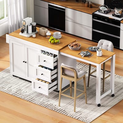 Multi-Functional 74.8" Kitchen Island with Extendable Table – 3 Drawers, Power Outlet & Mobile Design‌