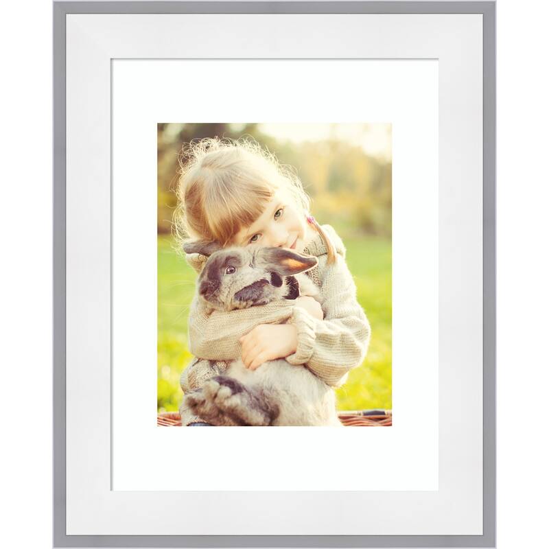Maya Picture Frame, Photo Frame - 11x14 Matted to 8x10 - Maya White Silver