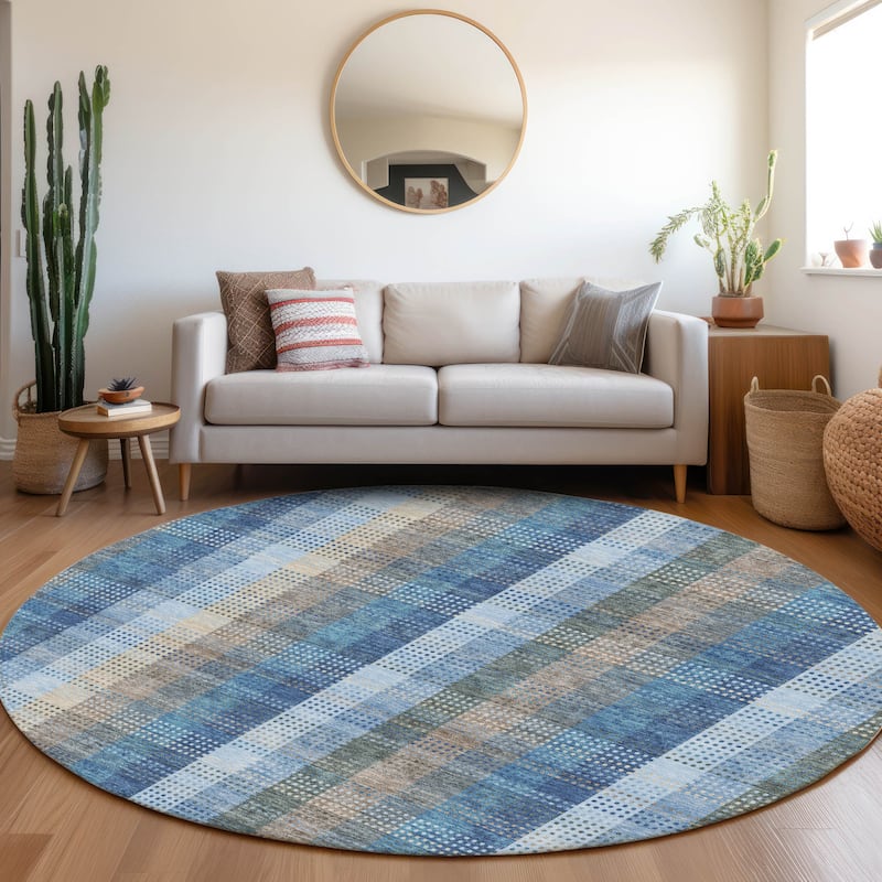 Premium Washable Super Soft Modern Plaid Mayfield Rug - Denim - 8' x 8'