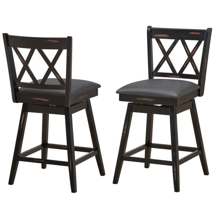 2 Pieces 25 Inch Swivel Counter Height Barstool Set with Rubber Wood Legs - 18" x 20" x 38" (L x W x H)