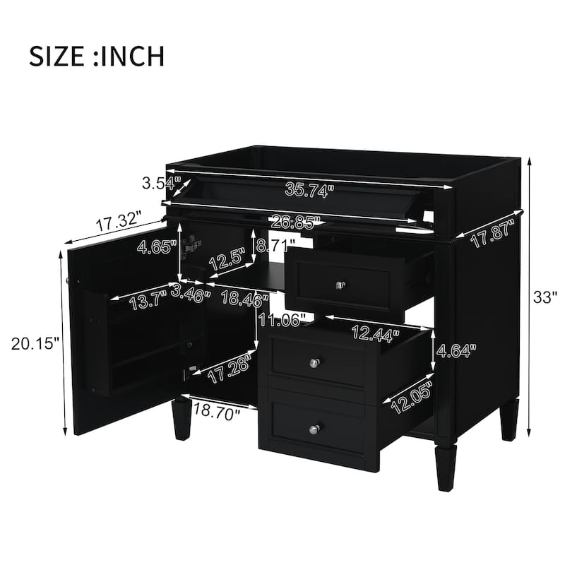 36" Wood Bathroom Vanity with 2 Drawers (No Top Sink)