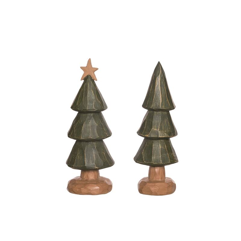 Transpac Resin Wood Cut Tree Figurine Set of 2 Christmas Home Decorations