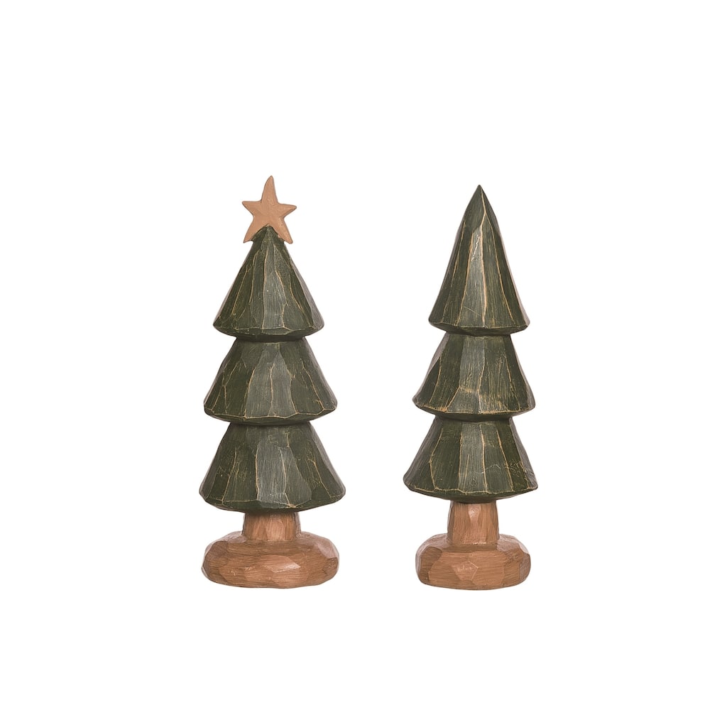 Transpac Resin Wood Cut Tree Figurine Set of 2 Christmas Home Decorations
