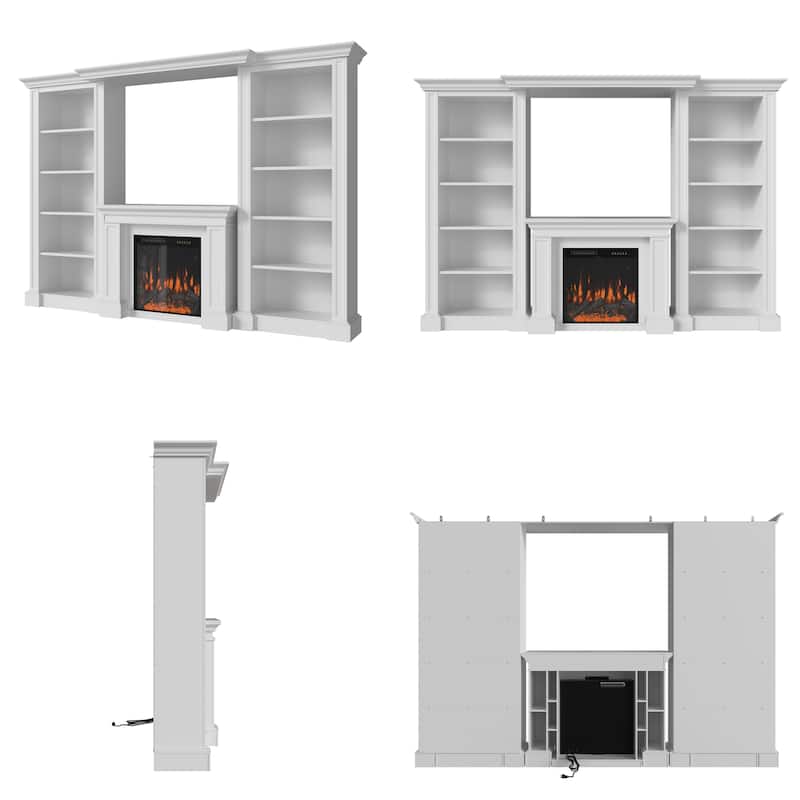 Electric Fireplace Mantel with Bookshelves, 115.5" Entertainment Center with Built-in Shelving