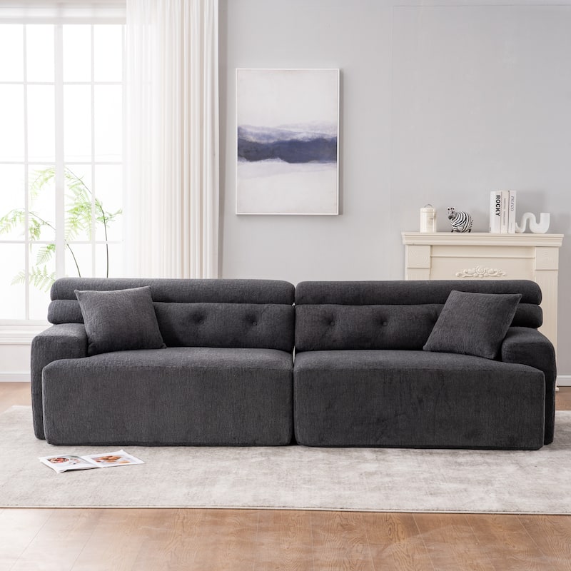 Chenille Fabric 4 Seater Sectional Sofa, Full Sponge Compression Sofa, Upholstered Sofa with Armrests & 2 Pillows