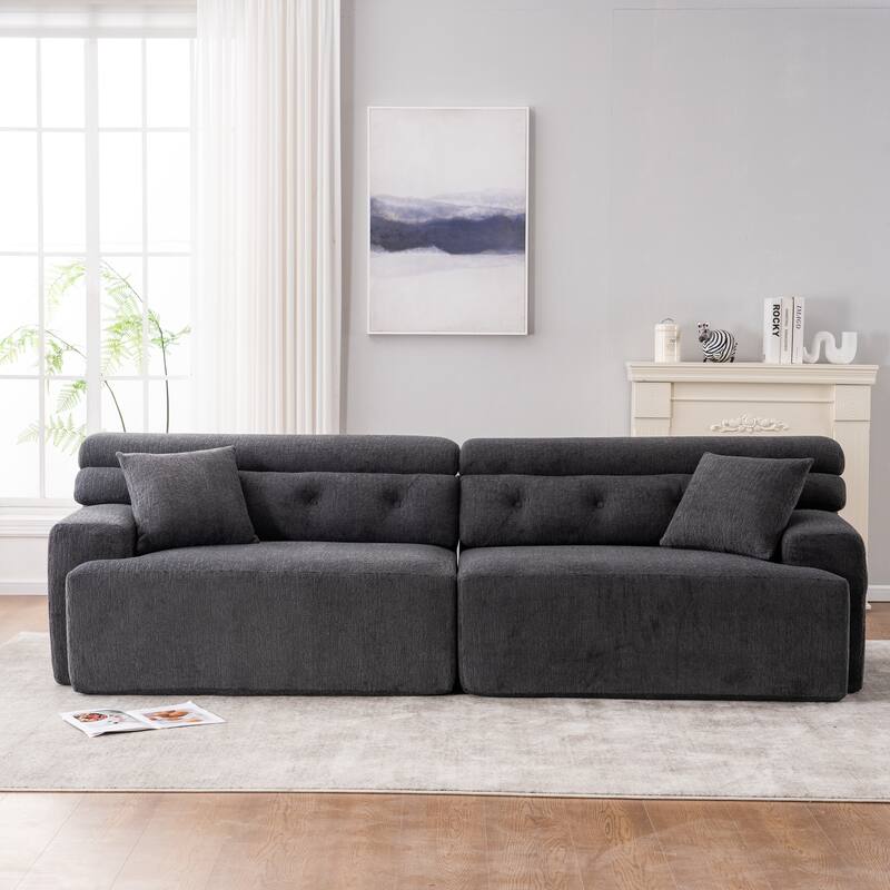 GDFStudio - Wood Grain Chenille 4-Seater 103.6" Compression Sofa