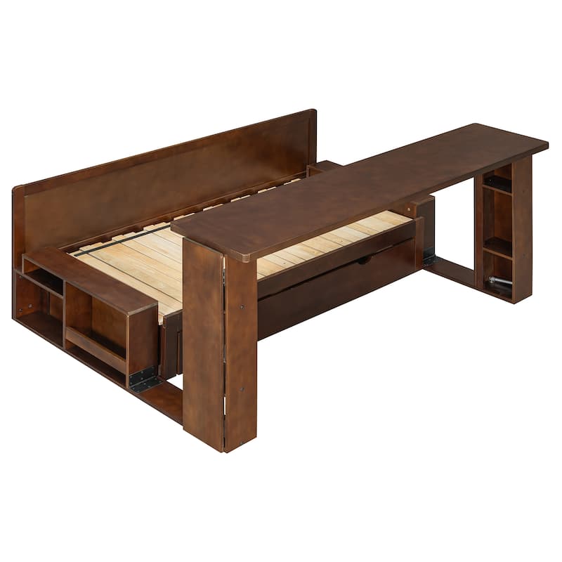 4-in-1 Convertible Daybed with Foldable Desk, Pull-Out Bed & Storage by Harper&Bright Designs