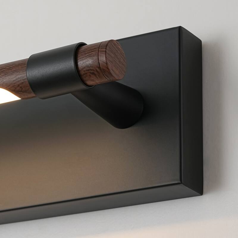 23.6" W Modern Rotatable Linear LED Dimmable Wall Sconce in Matte Black and Wood Grain Finish for Hallway or Bathroom