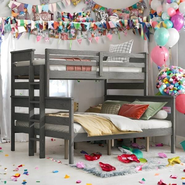 slide 2 of 33, Detachable Design Wood Twin XL over Queen Bunk Bed with Ladder,Multifunctional Bunk Bed Gray