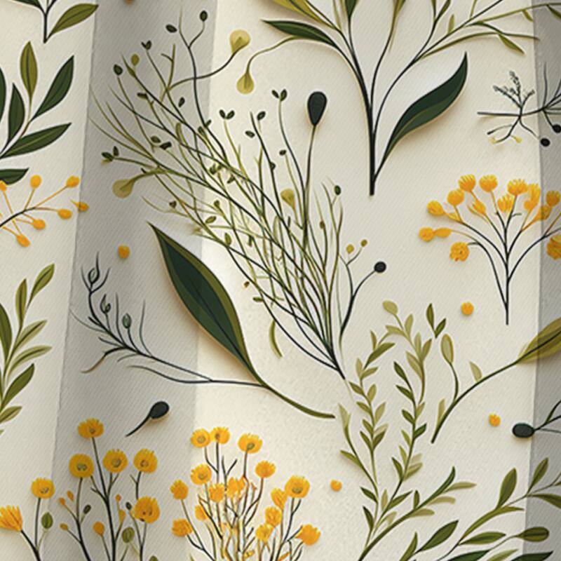 Designart "Yellow And Green Floral Simplicity" Floral Blackout Printed Art Curtain For Bedroom