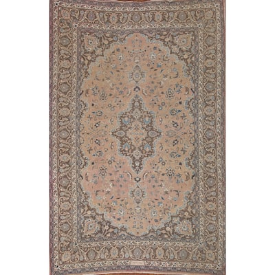 Vintage Mashad Persian Area Rug Handmade Floral Wool Carpet - 6'8" x 9'2"