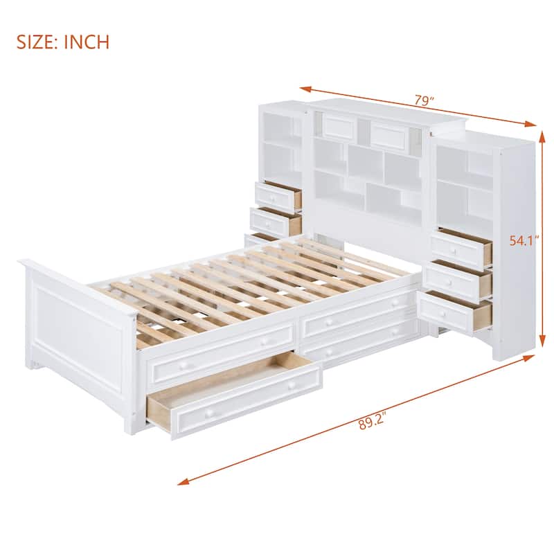 Twin Wood Bed with Cabinets and Drawers
