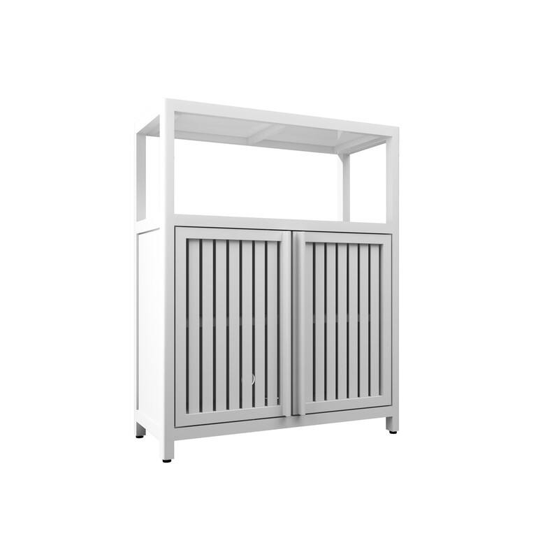 Bamboo storage cabinet, freestanding bathroom cabinet with 2 louvered doors, floor-standing cabinet