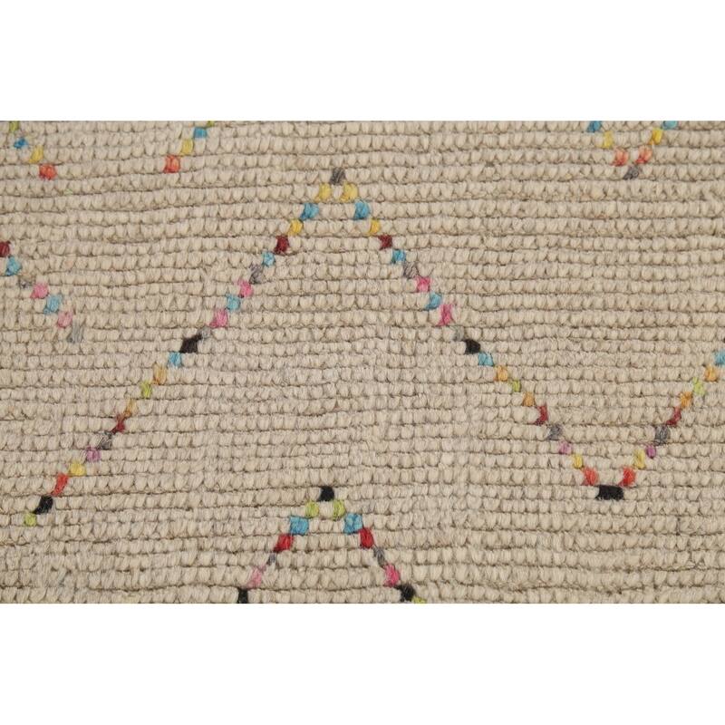 Geometric Trellis Moroccan Area Rug Handmade Wool Carpet - 6'9"x 10'5"
