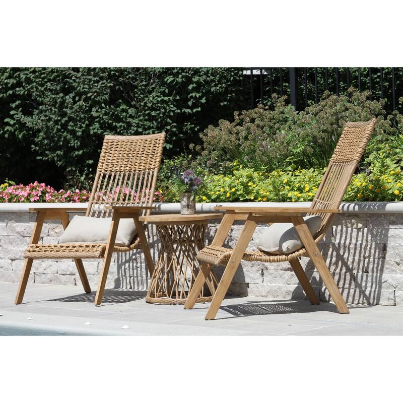 Samera 3 pc. Bohemian Teak and Wicker Basket Lounger Set with Teak Side Table