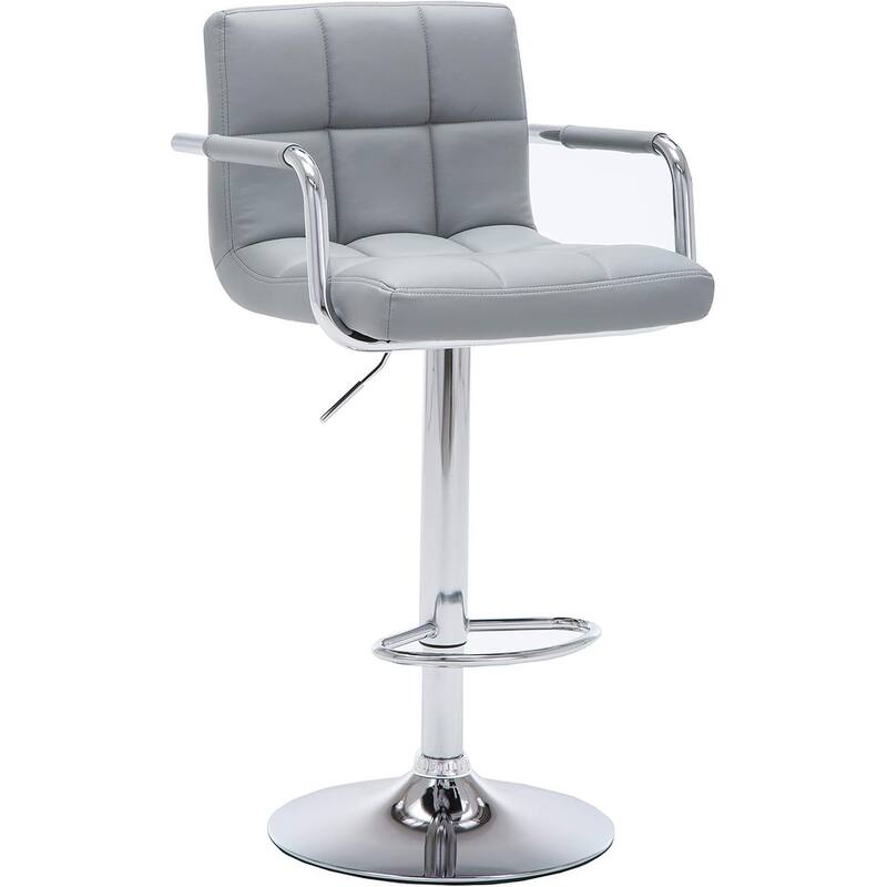 Contemporary Adjustable Swivel Arm Bar Stool with Cushion, Gray - Grey
