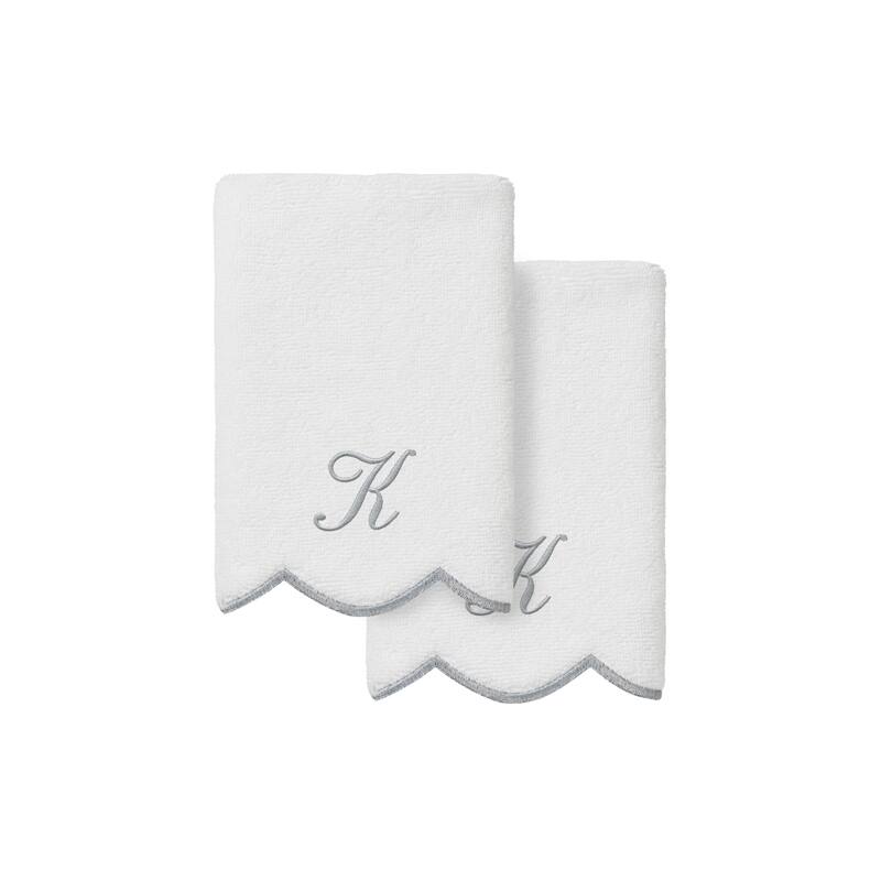 Authentic Hotel and Spa 100% Turkish Cotton Grey ADORNIA Scallop Personalized 2 Piece Fingertip Towel Set - 2 Fingertip Towels - K
