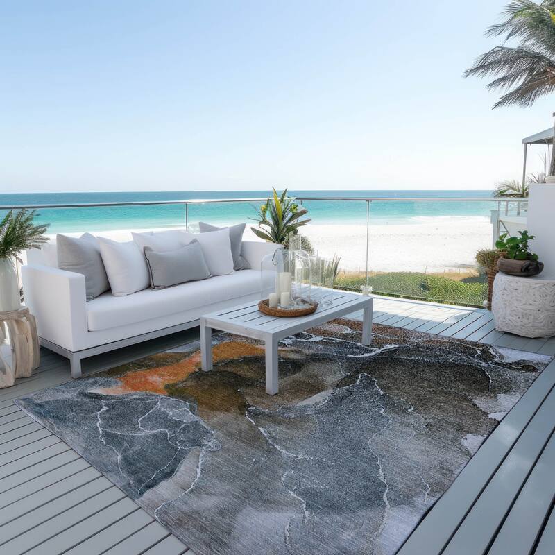 Almilo Modern Art-Inspired Weather Resistant Current & Stylish Outdoor Rug