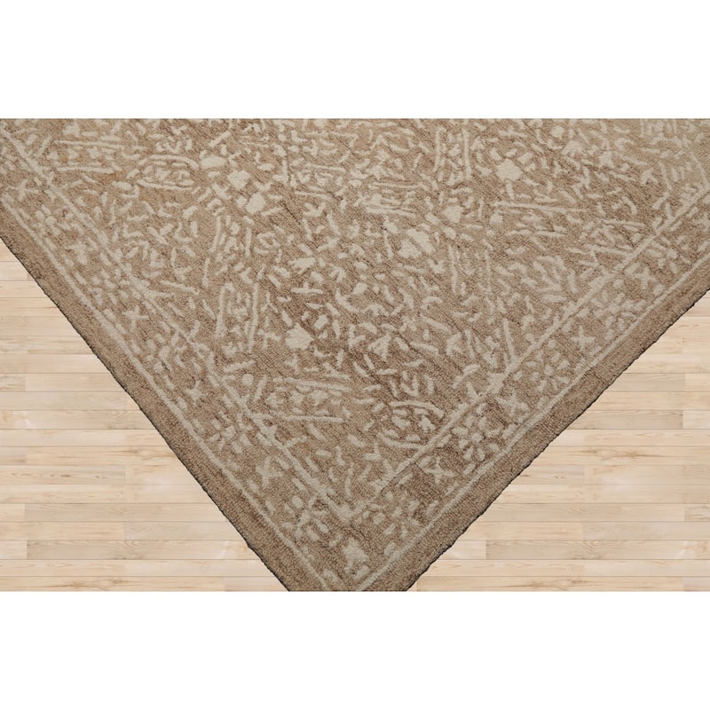 Multi Size 5'x8' Tan Wool Hand Hooked Transitional Rug Decorative All-Over