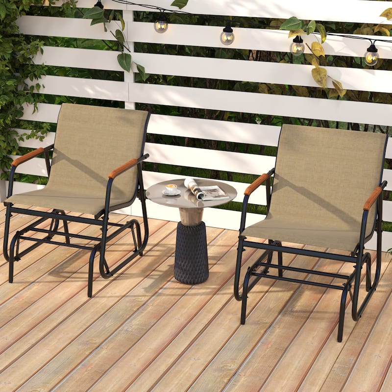 Gymax Patio Glider Chair Set of 2 w/ Curved Teak Armrests & Breathable