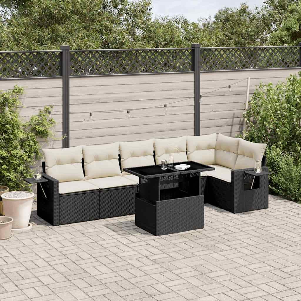 vidaXL Patio Sofa Set with Cushions Outdoor Furniture 7 Piece Poly Rattan - 21.7 x 39.4 x 28.7