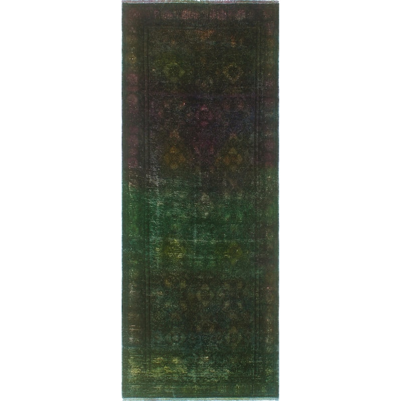 Vintage Distressed Rainbow-dyed Deana Green/Purple Runner - 3'4" x 9'6"