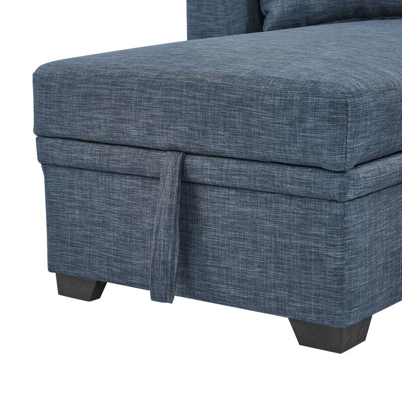 Polyester Upholstered Sleeper Sofa with Chaise and Storage 84 Inch Wide