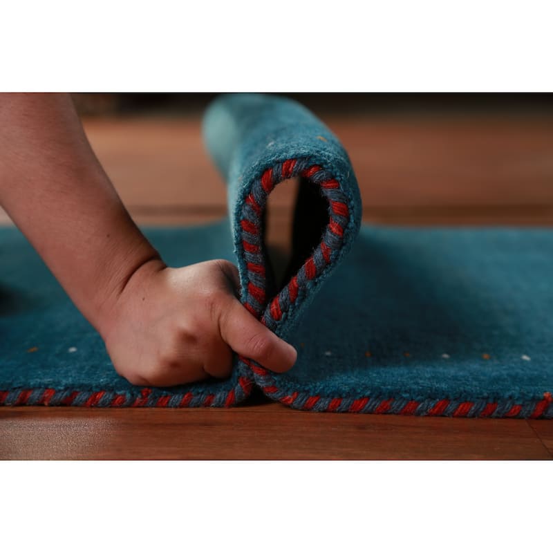 Hand Knotted Oriental 100% Wool Carpet Tribal Tribal Navy Blue & Blues Gabbeh Runner Rug - 9' 9'' X 2' 7''