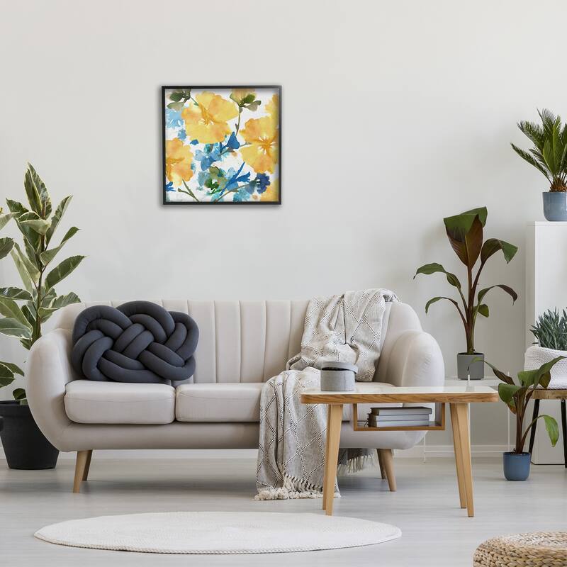 Stupell Yellow & Blue Hibiscus Framed Giclee Art Design by Flora Kouta