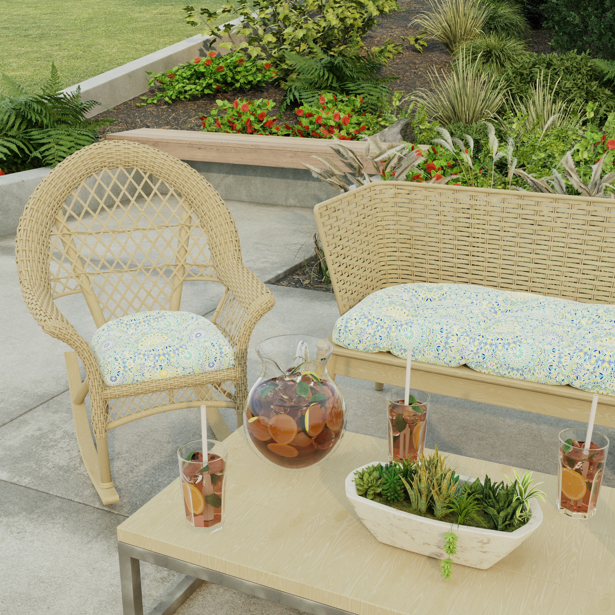 Outdoor wicker best sale bench cushions