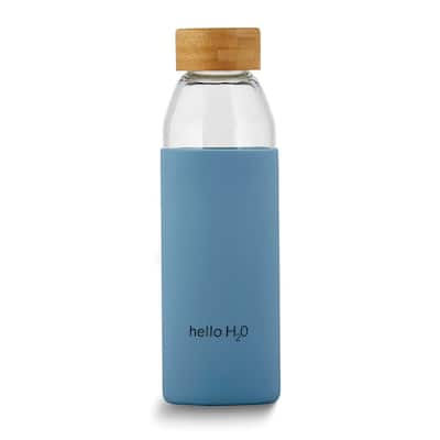Curata Hello H2o Silicone/Glass with Bamboo Lid 18 Ounce Water Bottle